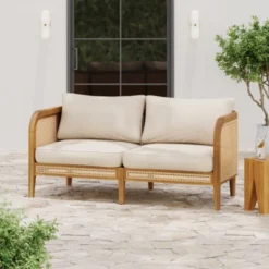 Acacia Wood Patio Loveseat Sofa With Cushions, Outdoor Patio Furniture,Cozy Wicker Patio Sofa For Porch, Garden, Or Deck-Maison Boucle -VIDAXL Sale Store GUEST c1999d00 270d 45cf 87da c76e43464ba2