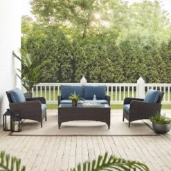 Kiawah 4pc Outdoor Wicker Conversation Set With Sofa, Arm Chairs & Coffee Table Blue - Crosley -VIDAXL Sale Store GUEST c25ea7d7 cffb 4e31 a8e2 8d993ed21d2a
