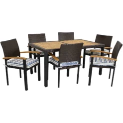 Sunnydaze Decor Sunnydaze Outdoor Rattan And Acacia Wood Carlow Patio Dining Set With Table, Chairs, And Seat Cushions - 7pc -VIDAXL Sale Store GUEST c27e3863 5209 422e 8ad1 93542c9302bb