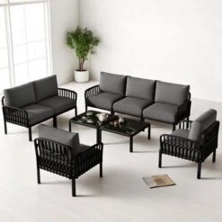 6-Piece Modular Outdoor Sofa Set With Cushions, Coffee Table & Removable Covers, Outdoor L-Shaped Sectional Sofa Set For Patio -VIDAXL Sale Store GUEST c3c5f922 6189 4190 9be0 668a49eb24a2