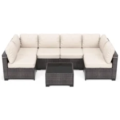 Garvee 7 Piece Outdoor Patio Furniture Set, PE Rattan Wicker Sofa Set, Outdoor Sectional Furniture Chair Set With Cushions And Tea Table -VIDAXL Sale Store GUEST c3d901c5 920f 4768 b8e1 30e59c4dea04