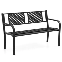 Costway Outdoor Bench 50 Inches Garden Bench With Patterned Backrest And Curved Armrests -VIDAXL Sale Store GUEST c45f595a ab97 4308 8e16 34ff11b1b059