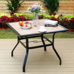 5pc Patio Set With Square Steel Table & Lightweight Aluminum Frame Sling Chairs - Captiva Designs
