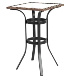 ELJGET 3 Piece Outdoor Bar Stools Set, Outdoor Wicker Patio Bar Height Stools Set With Glass Table Top For Garden, Deck, Balcony, Brown -VIDAXL Sale Store GUEST c5f208fb ca0b 4a08 979c 1a4e13394eca