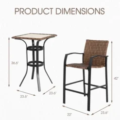 HOMEFUN 3 Pieces Outdoor Bar Stools Set,Rattan Bar Chairs,with Glass Table Top, Wicker Bar Stools For Backyard,Brown -VIDAXL Sale Store GUEST c7b2bf38 52e4 4354 876a 5524d1214e44