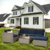 6pc Outdoor Rattan Wicker Set With Sectional, Chairs, Accent Table & Ottoman - Gray/Navy - GODEER -VIDAXL Sale Store GUEST c84eaa81 e194 4cfd a1eb 108e7943f579