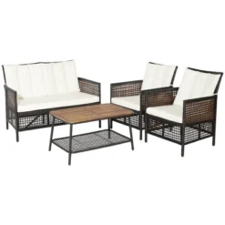 Tangkula 8PCS Cushioned Patio PE Wicker Conversation Furniture Set W/ Acacia Wood Tabletop -VIDAXL Sale Store GUEST c88394c0 febe 4d3c bb0c 64f0765d0ac0