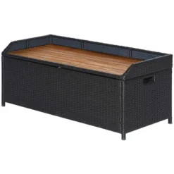 Outsunny Outdoor Storage Bench Wicker Deck Boxes With Wooden Seat, Gas Spring, Rattan Container Bin With Lip, Ideal For Storing Tools, Accessories And Toys -VIDAXL Sale Store GUEST c9850d50 2a9e 4dee ad4f f79833329f47