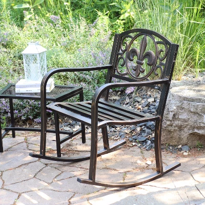 Sunnydaze Decor Sunnydaze Traditional Fleur-de-Lis Design Cast Iron And Steel Outdoor Rocking Chair 5 Sunnydaze Decor Sunnydaze Traditional Fleur-de-Lis Design Cast Iron And Steel Outdoor Rocking Chair - Image 5