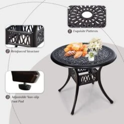 Tangkula 36" Outdoor Dining Table Round Cast Aluminum Patio Dining Table With Umbrella Hole And Adjustable Non-Slip Foot Pads -VIDAXL Sale Store GUEST c9ff3c43 e023 42c0 ba4a 7bec7c99fd4f
