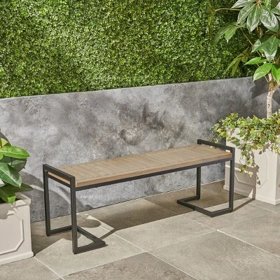 Coolbibila-Patio Benches With Cantilever Iron Legs, Garden Benches Constructed From Slatted Acacia Wood, Modern Garden Bench Outdoor 7 Coolbibila-Patio Benches With Cantilever Iron Legs, Garden Benches Constructed From Slatted Acacia Wood, Modern Garden Bench Outdoor - Image 7