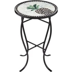 Teal Island Designs Modern Black Round Outdoor Accent Side Table 14" Wide Black Beige Mosaic For Front Porch Patio House Balcony Deck Shed -VIDAXL Sale Store GUEST ca85ab7f 996f 426d b168 f7ac9c31b6ad