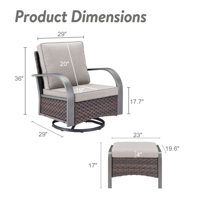 POCASSY 4 Piece Patio Furniture Set With Swivel Chairs And Ottomans, Metal Armrest Swivel Outdoor Chair Set Brown Wicker Swivel Patio Chairs For Porch 12 POCASSY 4 Piece Patio Furniture Set With Swivel Chairs And Ottomans, Metal Armrest Swivel Outdoor Chair Set Brown Wicker Swivel Patio Chairs For Porch - Image 12