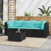 VidaXL Patio Lounge Set Black PE Rattan, Powder-Coated Steel, Tempered Glass