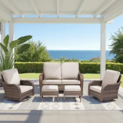 Buenhomino 5 Piece Patio Furniture Set, Wicker Patio Conversation Sets With Swivel Chairs, Outdoor Loveseat Sofa Sets With 2 Ottomans For Backyard -VIDAXL Sale Store GUEST cb0a696f bb4f 4dd9 881c 0cd767d481a9