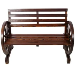 Dexmalle Brown Patio Wooden Wagon Wheel Bench