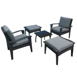 5pc Outdoor Wicker Conversation Set With Arm Chairs, Accent Table & Ottomans - Gray - GODEER 7 5pc Outdoor Wicker Conversation Set With Arm Chairs, Accent Table & Ottomans - Gray - GODEER -VIDAXL Sale Store GUEST cbadf00a c034 495d 82ef 6659d51ecf94