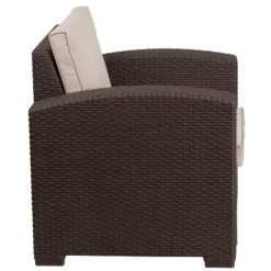 Flash Furniture Chocolate Brown Faux Rattan Chair With All-Weather Beige Cushion -VIDAXL Sale Store GUEST cbce8549 e756 472d 9d33 97e2e6e53bd6