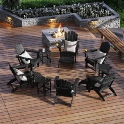 WestinTrends Highland 12-Piece HDPE Outdoor Patio Furniture Adirondack Chair Conversation Table Set