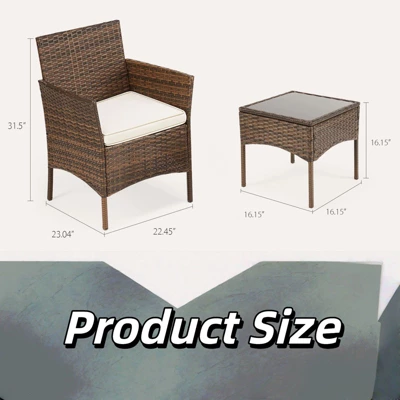 INFURNIC Patio Dining Sets Set 3 Pieces Patio Furniture, Outdoor With Glass Table, Wicker Rattan Patio Chair For Garden, Terrace, Brown, 23"*22"*31.4" 2 INFURNIC Patio Dining Sets Set 3 Pieces Patio Furniture, Outdoor With Glass Table, Wicker Rattan Patio Chair For Garden, Terrace, Brown, 23"*22"*31.4" - Image 2