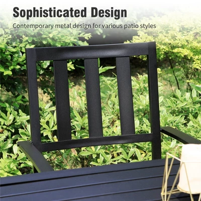 Captiva Designs 8pc Patio Dining Slat-top Rectangle Table & Stackable Steel Chairs & 13ft Large Umbrella 6 Captiva Designs 8pc Patio Dining Slat-top Rectangle Table & Stackable Steel Chairs & 13ft Large Umbrella - Image 6