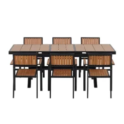 7 PCS Outdoor Dining Set With 6 Chairs, Extendable Table (62.9" To 82.6"), Adjustable For Personalized Arrangements, Black/Camel - ModernLuxe -VIDAXL Sale Store GUEST ccf041cf 4d68 41d0 9483 ee970ec4277a