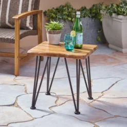 Zion Industrial Side Table - Teak/Rustic Metal - Christopher Knight Home