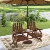 Outsunny Wooden Garden Bench With Table, Umbrella Hole, 2-Seat Wagon Wheel Outdoor Bench, High Backrest, Armrests For Backyard, Patio -VIDAXL Sale Store GUEST cd217a94 fe09 4bfd 892b c89faf919663