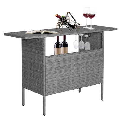 Costway Patio Rattan Wicker Bar Height Counter Table Storage Shelf Rail Garden Mix Gray 9 Costway Patio Rattan Wicker Bar Height Counter Table Storage Shelf Rail Garden Mix Gray - Image 9