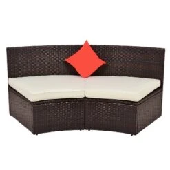 4pc Wicker Half-Moon Patio Set With Cushions - Brown/Beige - GODEER -VIDAXL Sale Store GUEST cdbf512c 9a70 4797 b865 bd3d38b541fb