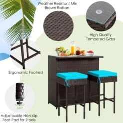Tangkula 3PCS Patio Wicker Rattan Bar Set Table W/2 Turquoise Cushioned Stools -VIDAXL Sale Store GUEST cdd32d67 2a4c 4828 8ba3 8179cef199b0