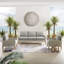 Capella Outdoor Wicker 3 Pc Sofa And Two Chair Set - Gray/Acorn - Crosley -VIDAXL Sale Store GUEST cdd39359 0226 4292 84da ff3e21665c09