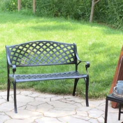 Sunnydaze Decor Sunnydaze 2-Person Checkered Design Cast Aluminum Outdoor Patio Bench, Black -VIDAXL Sale Store GUEST ce768cf7 c382 43d9 82f3 44aa1b034084