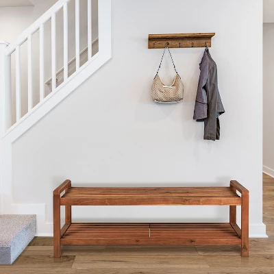 Blane 3-Seat Mid-Century Modern Acacia Wood Slat Outdoor Garden Patio Bench - JONATHAN Y 6 Blane 3-Seat Mid-Century Modern Acacia Wood Slat Outdoor Garden Patio Bench - JONATHAN Y - Image 6