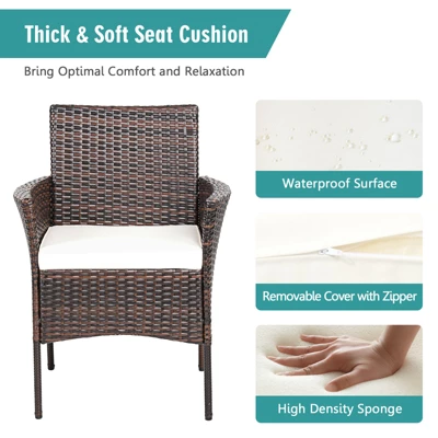 Tangkula Outdoor 2 PCS Rattan Dining Chair Patio Cushioned Arm Chair W/Zipper Brown 8 Tangkula Outdoor 2 PCS Rattan Dining Chair Patio Cushioned Arm Chair W/Zipper Brown - Image 8