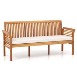 Tangkula 3 Person Outdoor Bench, 62.5" Acacia Wood Patio Sofa With Curved Armrests And Removable Seat Cushion -VIDAXL Sale Store GUEST d0605be7 0b8d 46be 9d24 259125cf5f03
