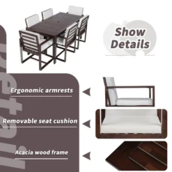 7pcs Patio Dining Set, Outdoor Acacia Wood Dining Table And Chair Set With Removable Cushions For Patio, Backyard, Garden -ModernLuxe -VIDAXL Sale Store GUEST d1b5d420 0661 4b24 a3bd b5664cf5b9db