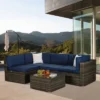 5pc Outdoor Rattan Wicker Sectional Conversation Set With Cushions - Brown/Blue - GODEER -VIDAXL Sale Store GUEST d1cddd47 f368 478e 8b36 5d1c4c77a95c