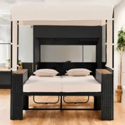 2-Piece Outdoor Rattan Daybed With 5 Positions, Canopy, Bench, And Cushions For Poolside, Backyard & Garden 22 2-Piece Outdoor Rattan Daybed With 5 Positions, Canopy, Bench, And Cushions For Poolside, Backyard & Garden -VIDAXL Sale Store GUEST d2341472 5a5c 472d 9acb 8dec007892da