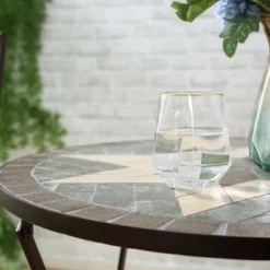 Outsunny 3 Piece Patio Bistro Set, Metal Folding Chairs, Foldable Outdoor Dining Table, Stone Mosaic Pattern For Decor, Poolside, Porch, Coffee -VIDAXL Sale Store GUEST d2735ecc 51cb 4f2c a5b2 5ba6d2f7588e