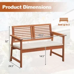 Tangkula Outdoor Bench With Cushion 2-Person Patio Bench W/Slatted Back & Seat Garden Backyard Balcony -VIDAXL Sale Store GUEST d2e3d792 7b89 49f6 8e20 3f1ef96af1a0