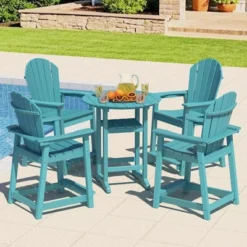 Decksplore Outdoor Tall Adirondack Chairs Sets Patio Bar Stool Chair With High Back All-Weather Balcony Chair For Backyard Garden Yard