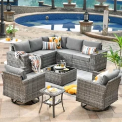 Marlton 9pc Wicker Outdoor Patio Furniture Set Conversation Sofa Sectional With Swivel Chairs And Cushions -VIDAXL Sale Store GUEST d3966db6 f320 486b 98ee 54adcb404a79