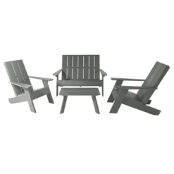 Italica 4pc Outdoor Set With Modern Adirondack Chairs, Double Wide Adirondack Chairs & Table - Highwood -VIDAXL Sale Store GUEST d3c5928b 07bd 43aa 986e 002b554a0c6e