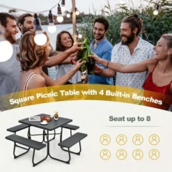 Costway Outdoor 8-person Square Picnic Table Bench Set With 4 Benches & Umbrella Hole Black/Grey/Green/White 20 Costway Outdoor 8-person Square Picnic Table Bench Set With 4 Benches & Umbrella Hole Black/Grey/Green/White -VIDAXL Sale Store GUEST d43291f5 6421 486f 926d 607822e9ae9c
