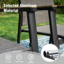 Captiva Designs 5pc Patio Dining Set Steel Frame Table With Umbrella Hole & Gray Textilene Chairs With Wood-like Armrests -VIDAXL Sale Store GUEST d47de0aa 4e1d 4416 bbb3 67703ee99e79