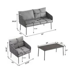 4-Piece Outdoor Patio Furniture Set With Rope Woven Chairs, Loveseat, Plastic-Wood Coffee Table, Water-Repellent Cushions & Rust-Resistant Frame -VIDAXL Sale Store GUEST d55c4661 4011 4460 bf69 487a3f55f2e6