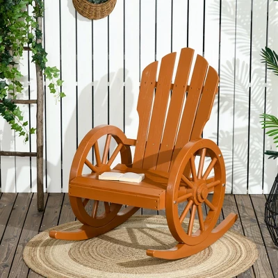 Outsunny Adirondack Rocking Chair With Slatted Design And Oversize Back For Porch, Poolside, Or Garden Lounging, Teak 2 Outsunny Adirondack Rocking Chair With Slatted Design And Oversize Back For Porch, Poolside, Or Garden Lounging, Teak - Image 2