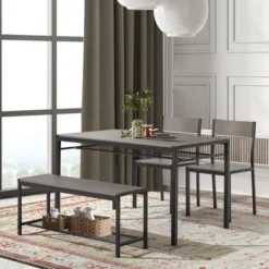 EROMMY Space-Saving Dining Table Set – Featuring A Stylish Faux Marble Or Wood Grain Table With Modern Chairs - Grey
