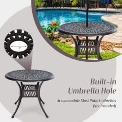 Tangkula 36" Outdoor Dining Table Round Cast Aluminum Patio Dining Table With Umbrella Hole And Adjustable Non-Slip Foot Pads -VIDAXL Sale Store GUEST d71e9199 ff05 4f20 b17e dcaae5b4e29b